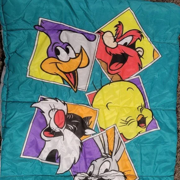 Vintage 90s Warner Bros Looney Tunes Sleeping Bag 1993 Bugs Taz Daffy Yosemite - Picture 2 of 15